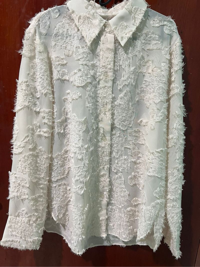 H&M kemeja textured broken white, foto 4