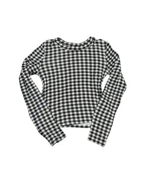 Stradivarius Black & White Checkered Cropped Long-Sleeve Tee
