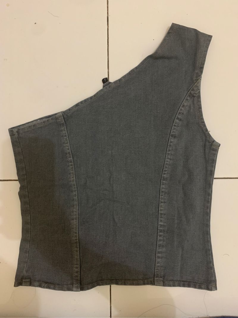 Atasan Denim Wanita Crop, foto 4