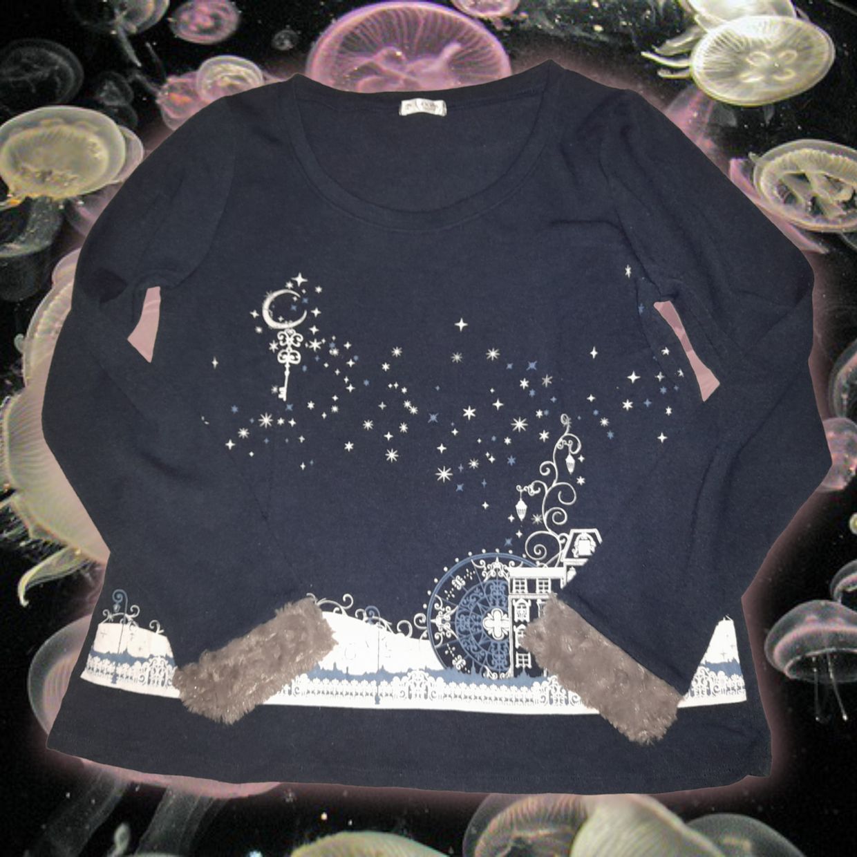 Navy Y2k Vintage With Fur Top