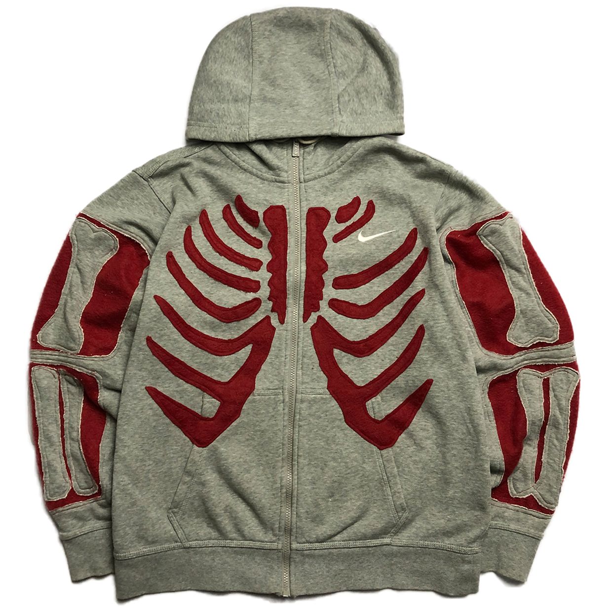Reworked Nike Hoodie Zipper Red Skelleton