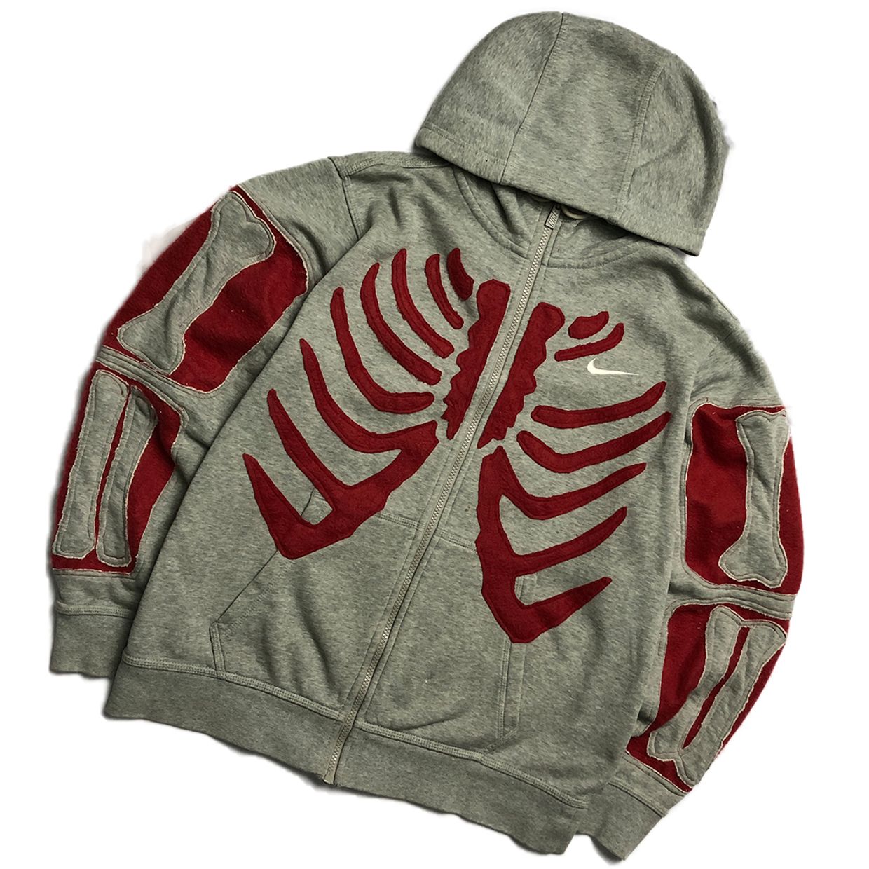 Reworked Nike Hoodie Zipper Red Skelleton, foto 3