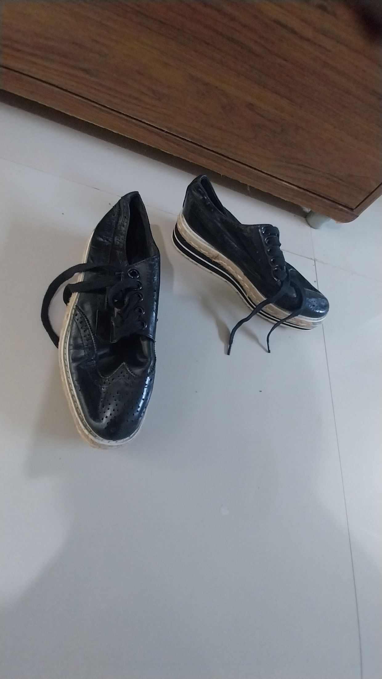 Prada Casual Wedge Wanita black cream