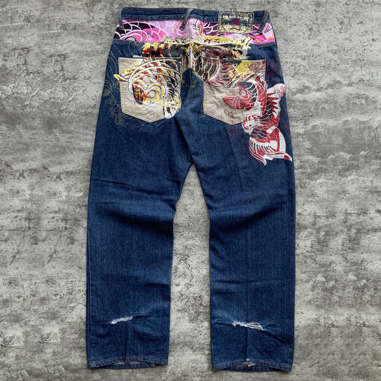 Kanji sukajan printed denim jeans Size