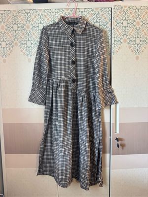 ZARA BASIC Plaid Midi Dress