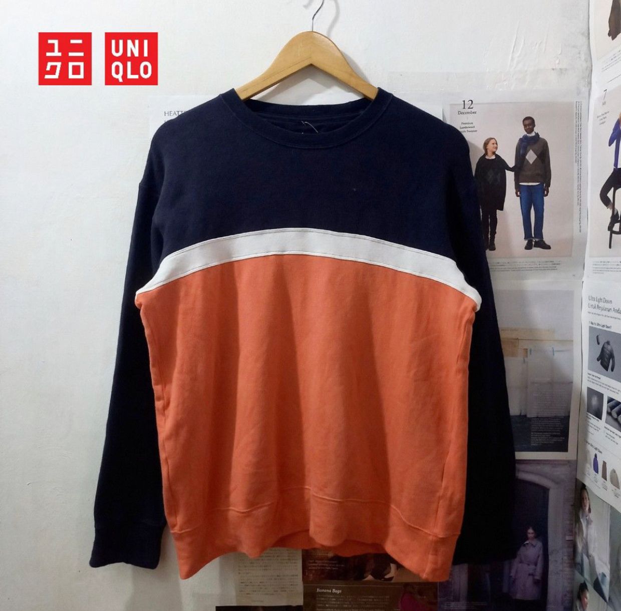 Uniqlo Vintage Casual Sweatshirt Pria white navy orange