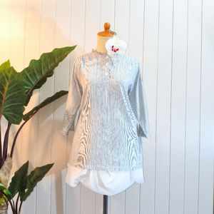 Blouse Salur Biru Abu-abu