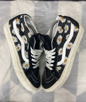 vans sk8-mid flower pattern black n white