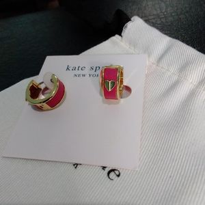 Anting Kate Spade pink leather gold pleat earrings