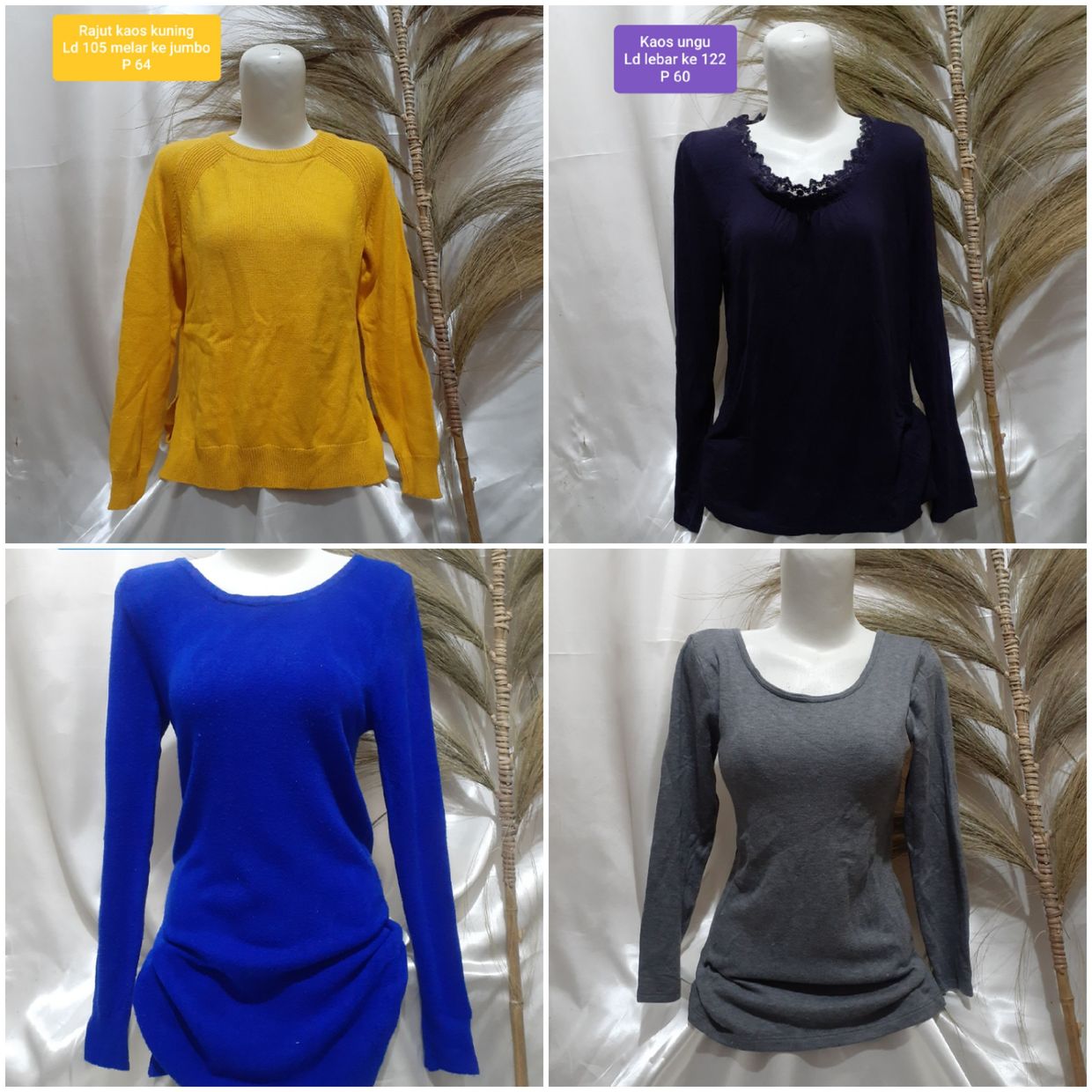 Casual Blouse Wanita purple gray blue yellow