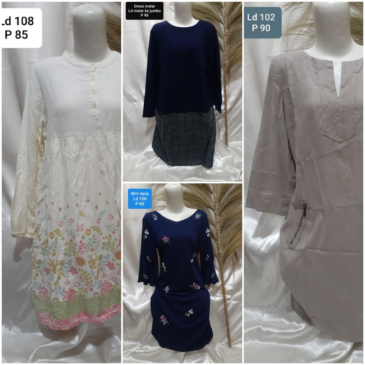 Casual Summer dress Wanita white black gray cream blue