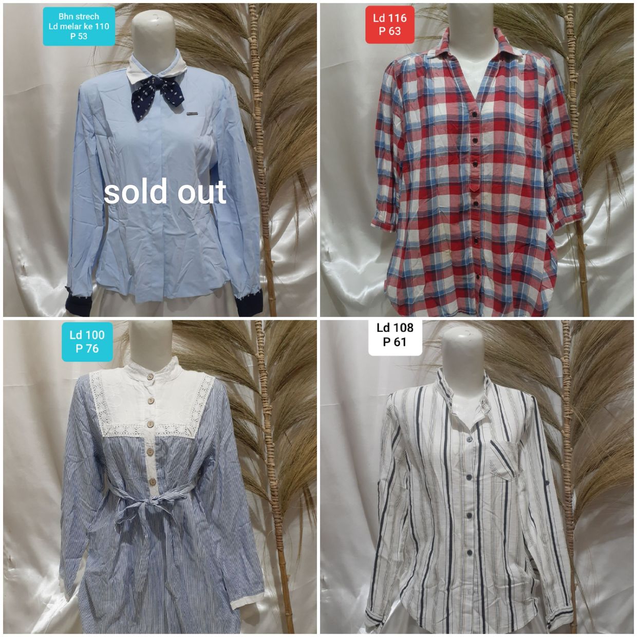 Casual Blouse Wanita white red blue