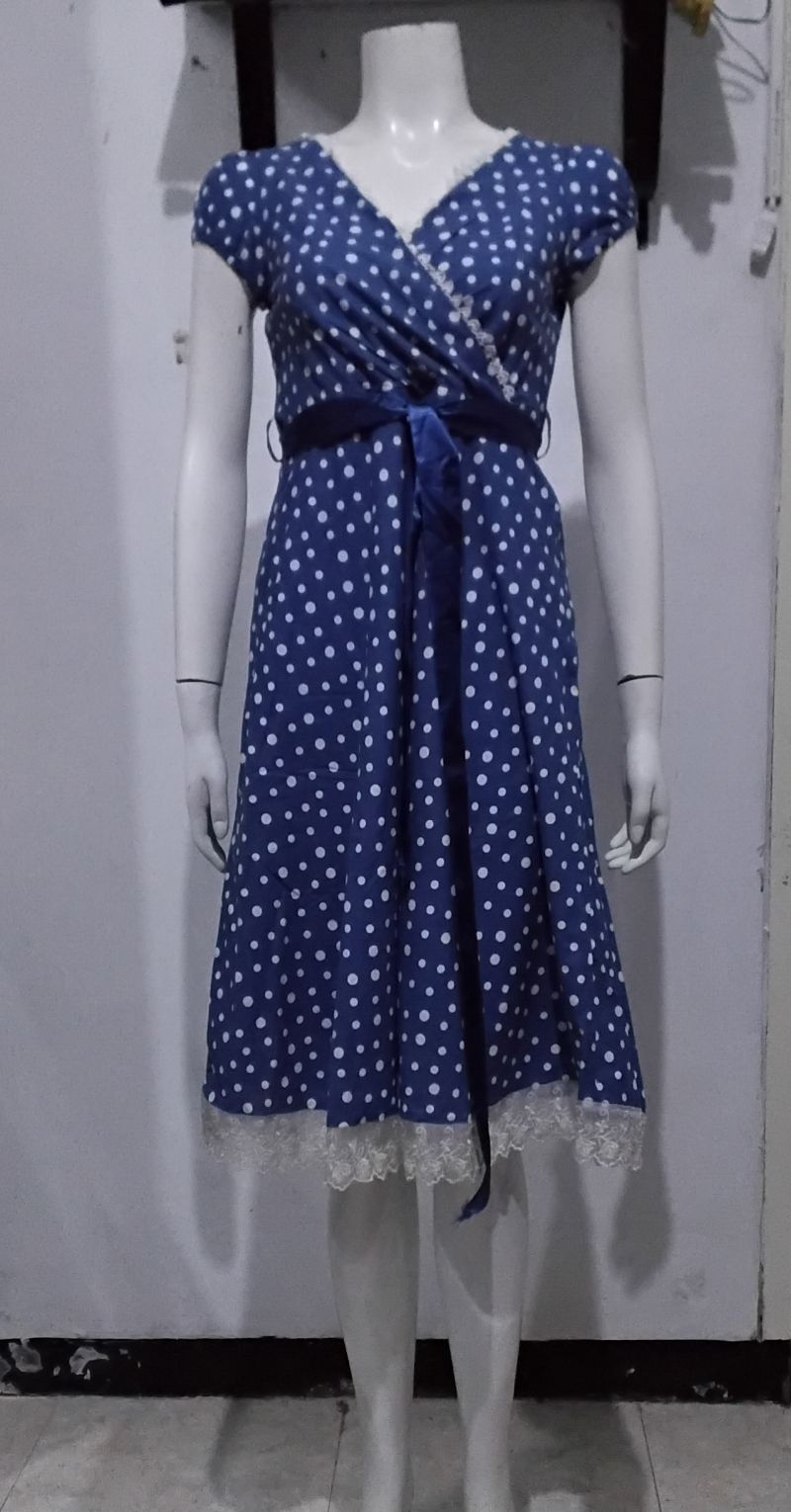 Dress terusan katun polkadot renda, foto 2