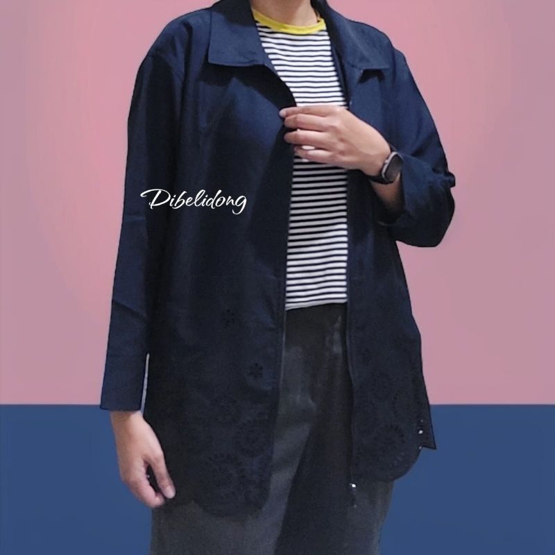 Jaket outer casual berkerah navy, foto 3