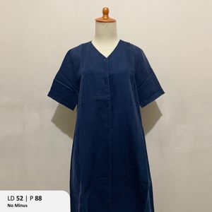 Navy Buttoned Midi Dress