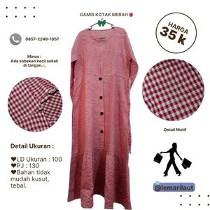 Gamis motif kotak-kotak merah
