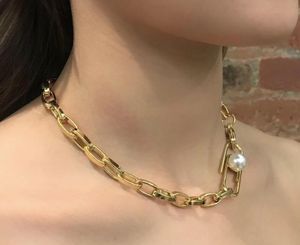 Joomi Lim Chain Necklace With Giant Paperclip & Pearl