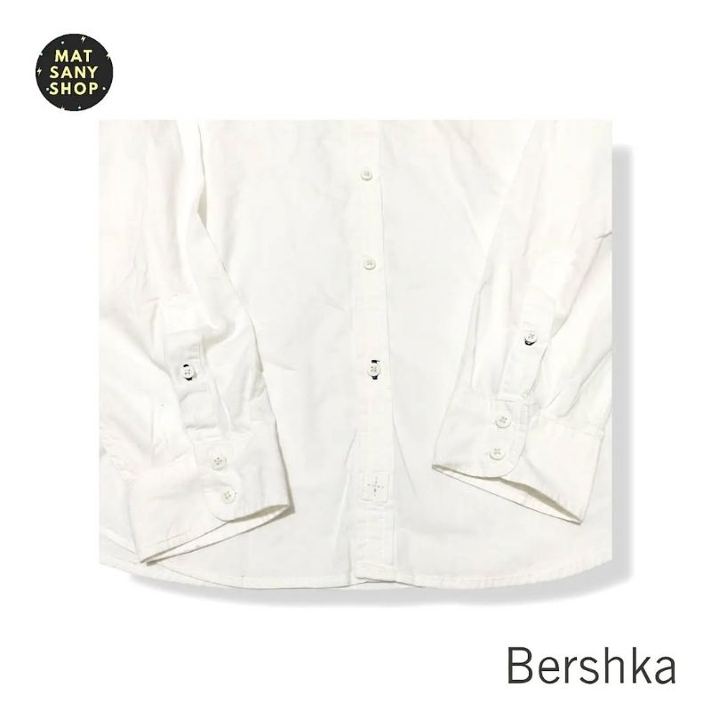 Kemeja Lengan Panjang Putih Bershka Polos Basic Original, foto 5
