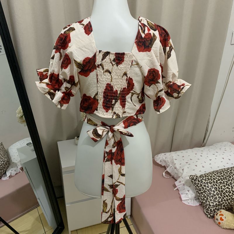 Bowknot Rose Floral Print Crop Top, foto 5