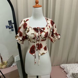Bowknot Rose Floral Print Crop Top