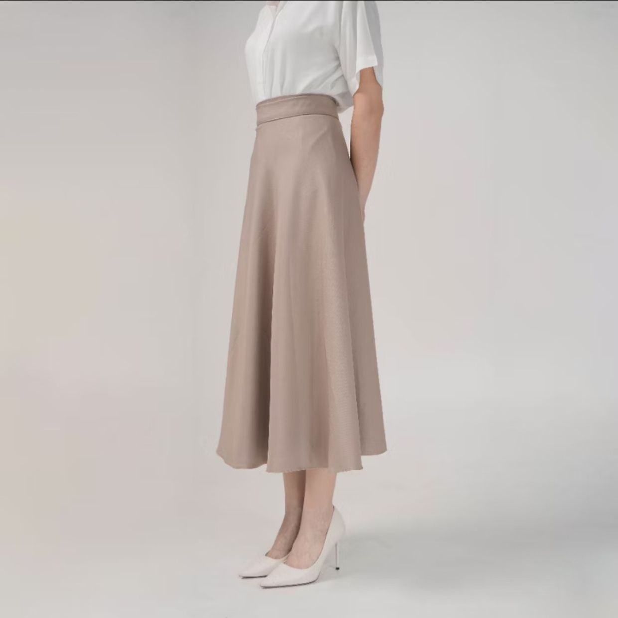 Casual Muslim Maxi skirt Wanita tan brown