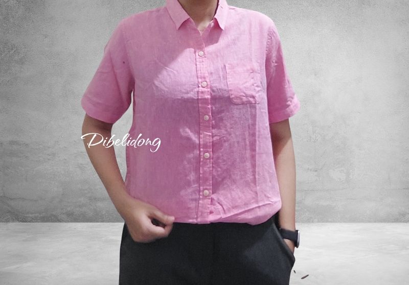 Kemeja pendek katun linen pink, foto 3