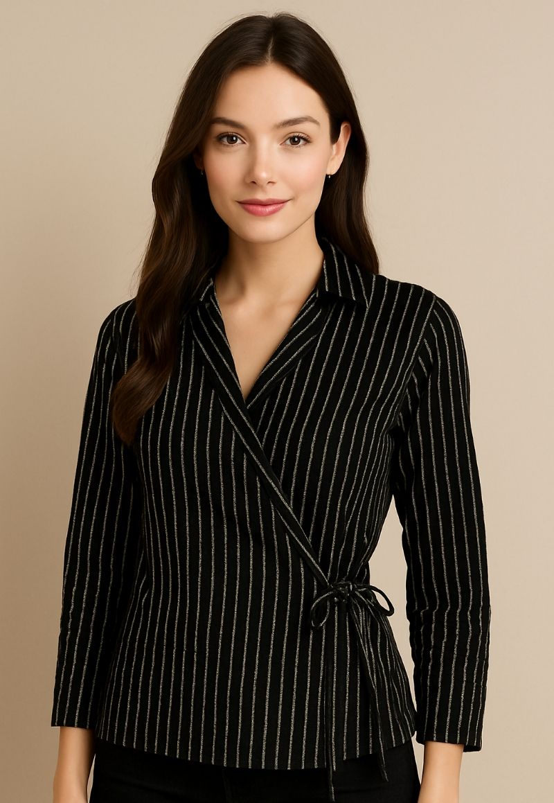 Blouse Chic Hitam Garis, foto 2