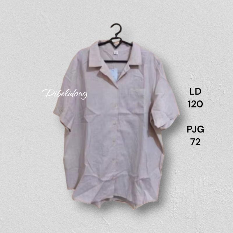Kemeja pendek katun linen polos, foto 3