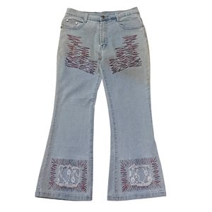 Vintage Unique Flare Pants Lace Detailing Zig Zag Colorful S