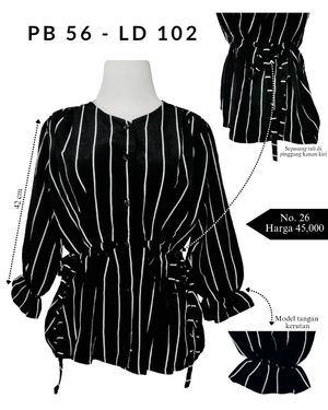 26. Blus Wanita Motif Garis Vertikal Hitam Putih Elegan