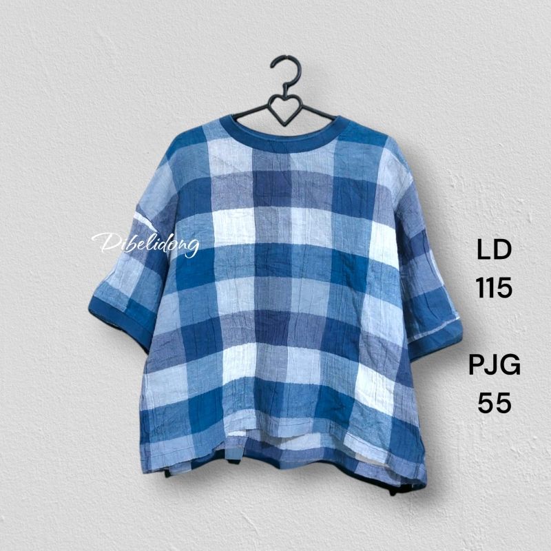Baju blouse pendek kotak biru putih, foto 2