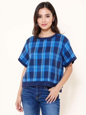 Kemeja blouse pendek kotam biru tua