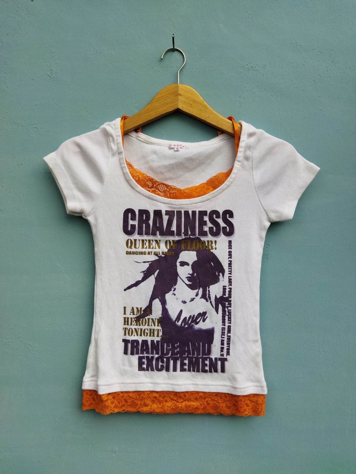 Colza Y2K Avant Garde T-shirt Wanita white orange