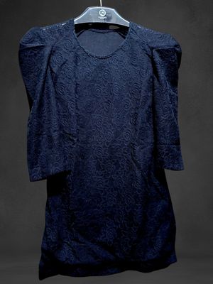 Black Jacquard Puff Sleeve Dress Preloved