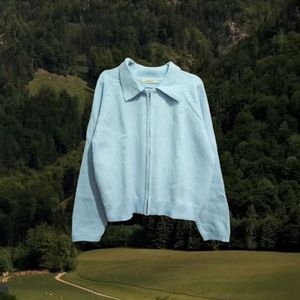top knit zipper baby blue