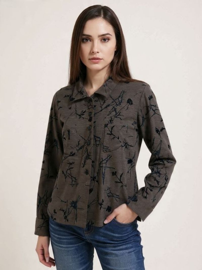 Kaos panjang coklat motif bunga, foto 2