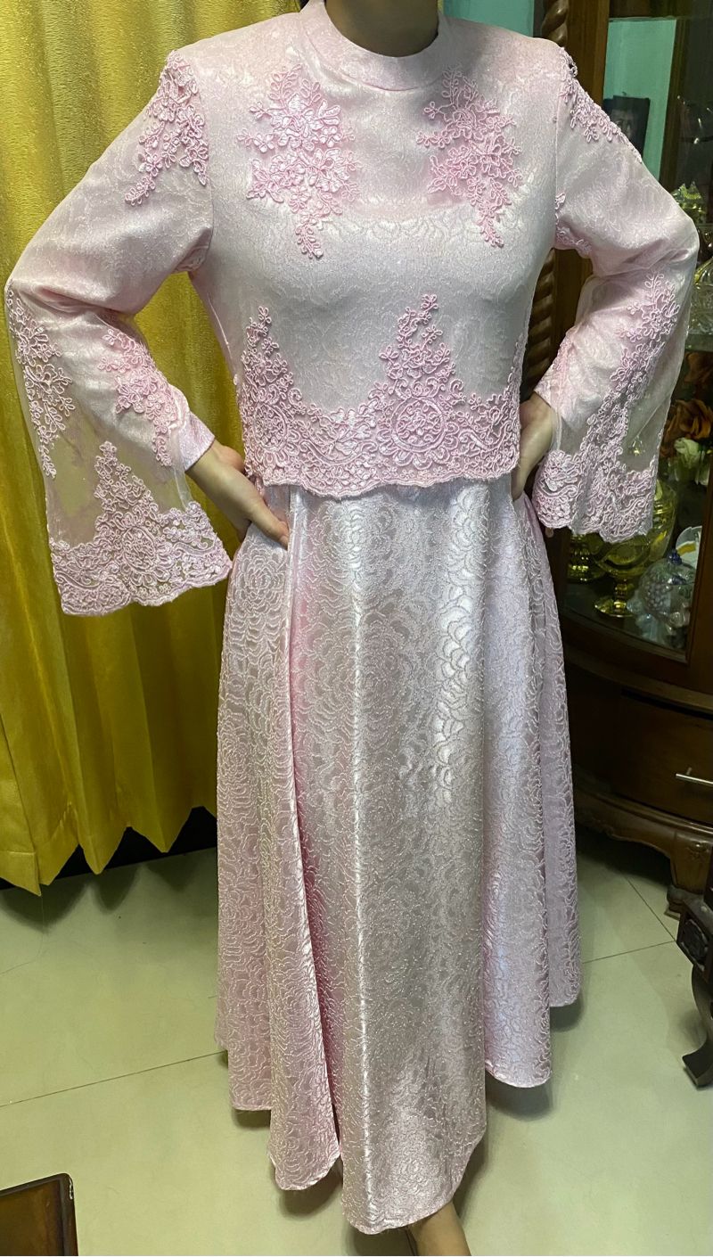 Gaun Pesta Renda Pink Muda, foto 7