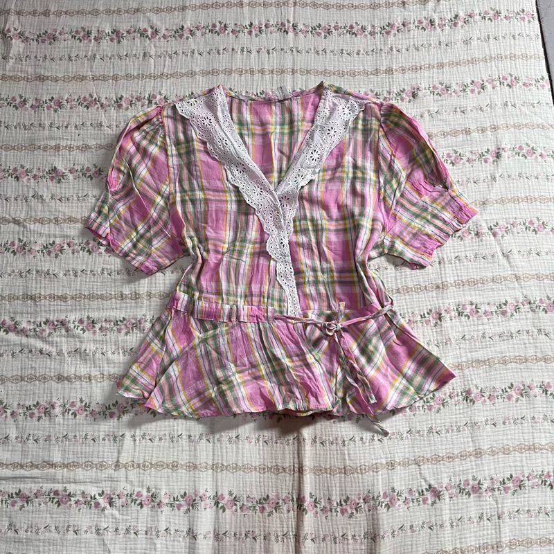 plaid gingham lace blouse, foto 4