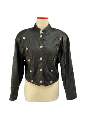 Vintage Cropped Leather Jacket – Double Breasted Silver Butt