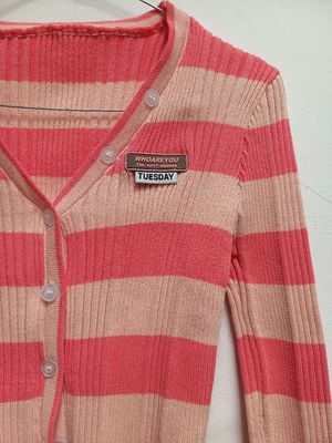 Pink stripe top fitted cropted