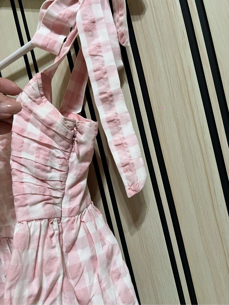 HnM TIE STRAP CHECKERED PINK PEPLUM TOP, foto 9