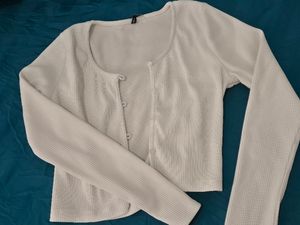 [COLORBOX] Ribbed Long Sleeve Cropped Cardigan
