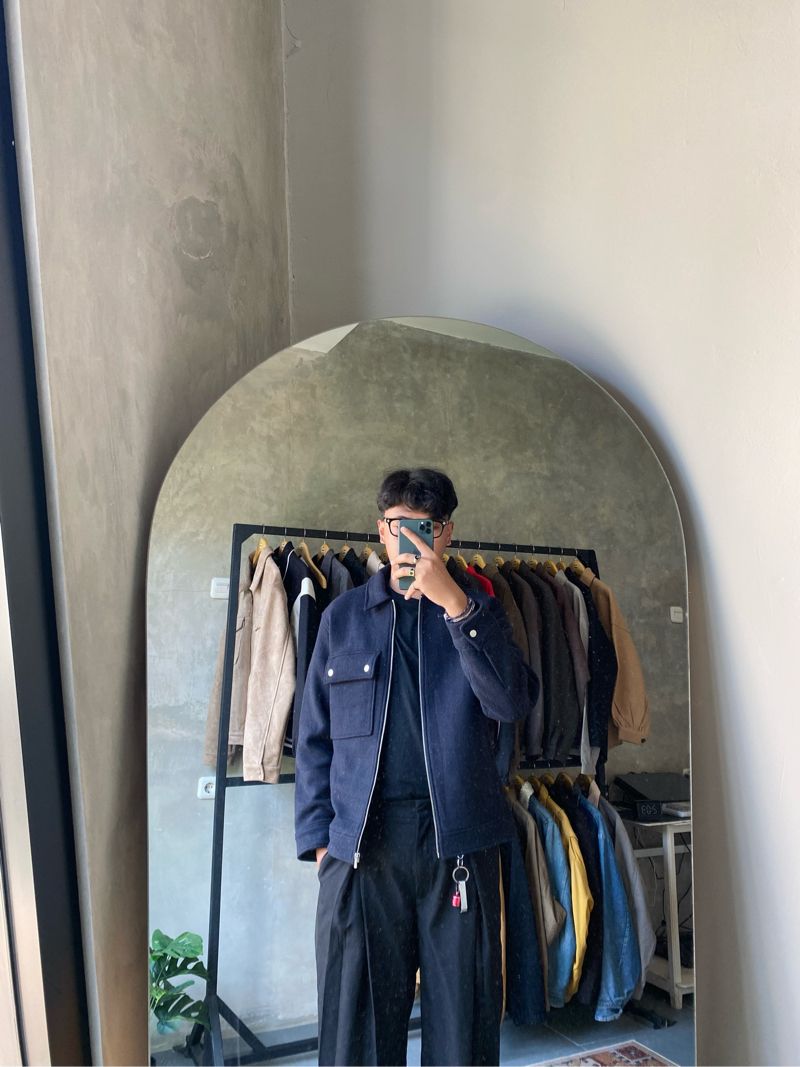 Andew Navy Wool Blouson Work Jacket, foto 7