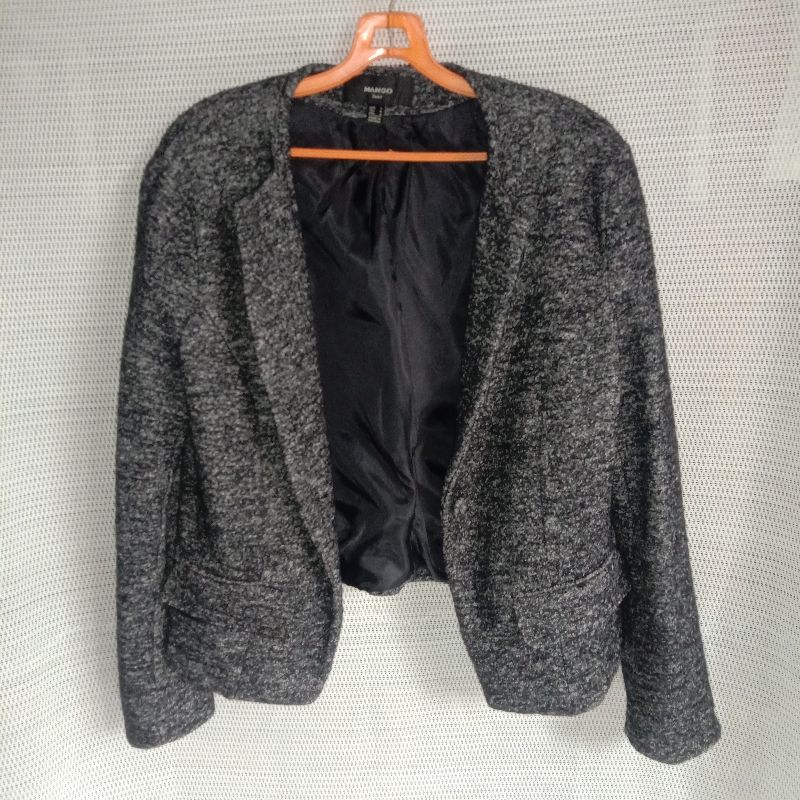 Mango Crop Jacket Dark Grey Abu Hitam Vintage, foto 3