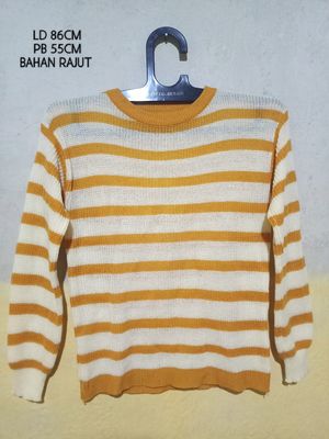 Sweater rajut /salur kuning krem