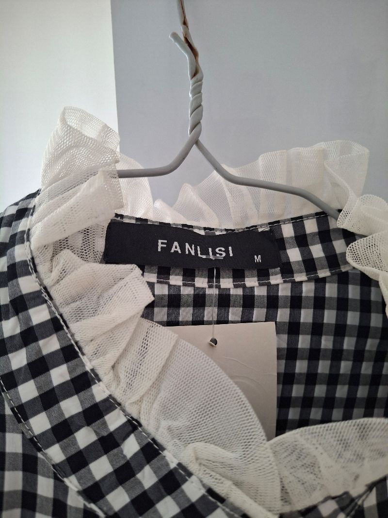 Blouse kotak-kotak hitam putih, foto 2
