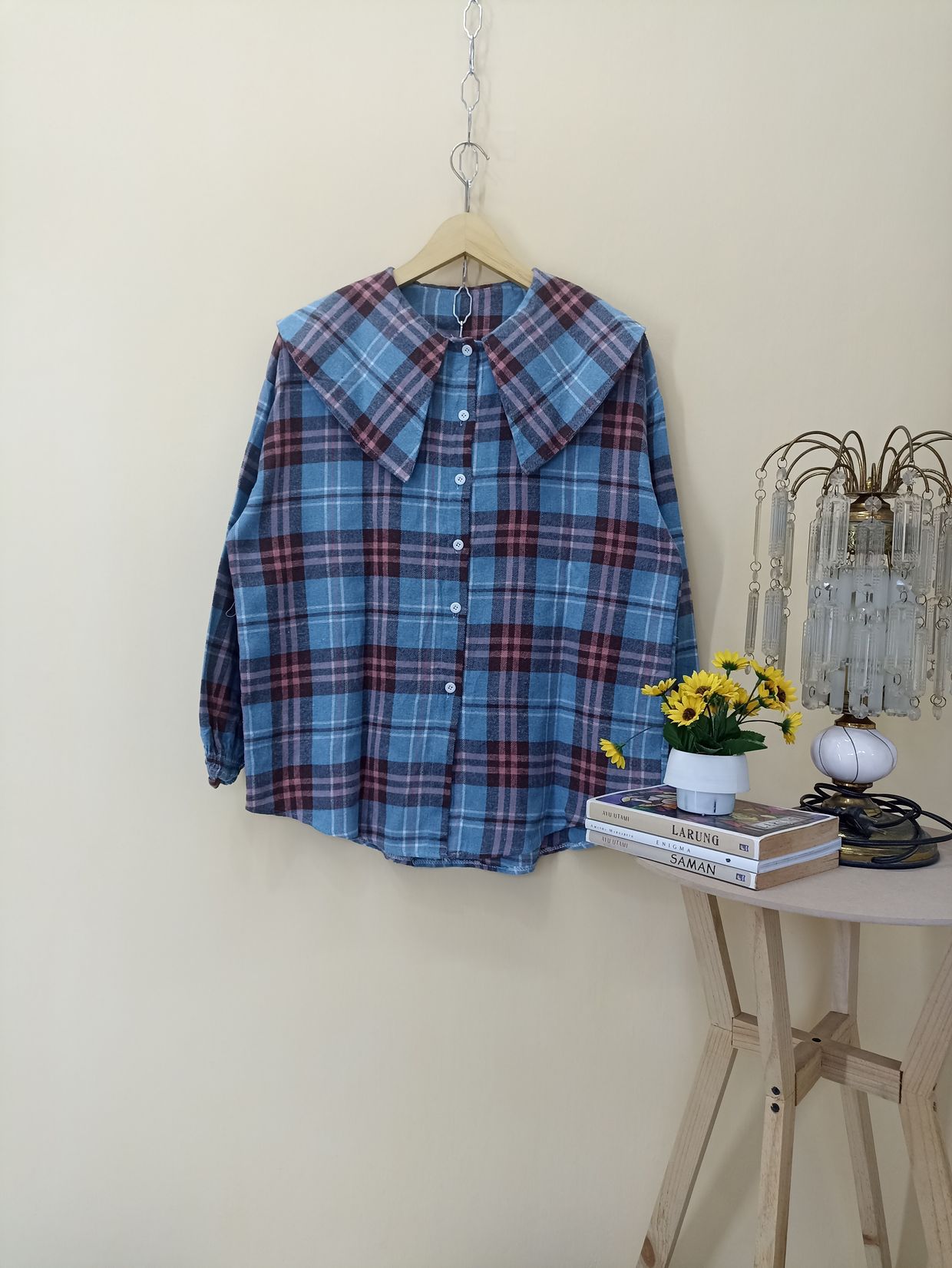 Vintage Luxury Shirt Wanita pink brown blue