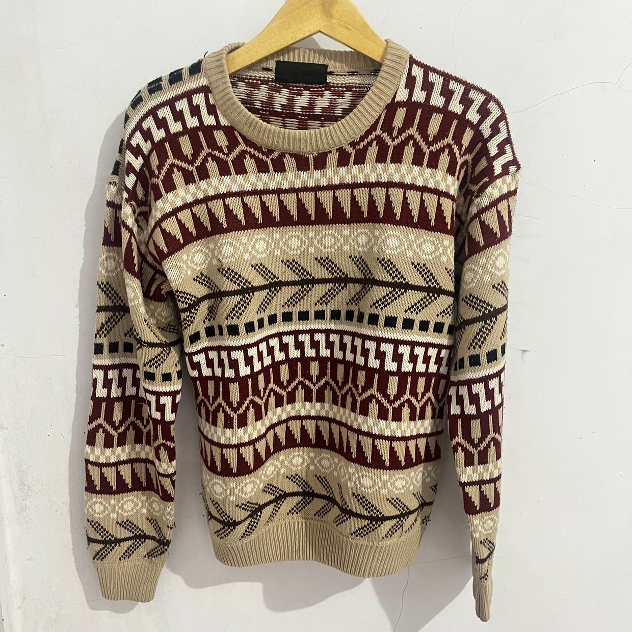 Vintage Sweater Wanita brown black gray cream