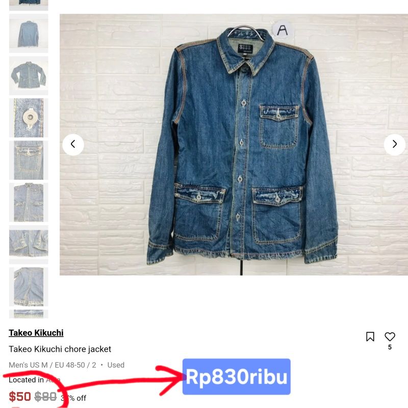 TAKEO KIKUCHI denim chore jacket size 3 fit L, foto 2