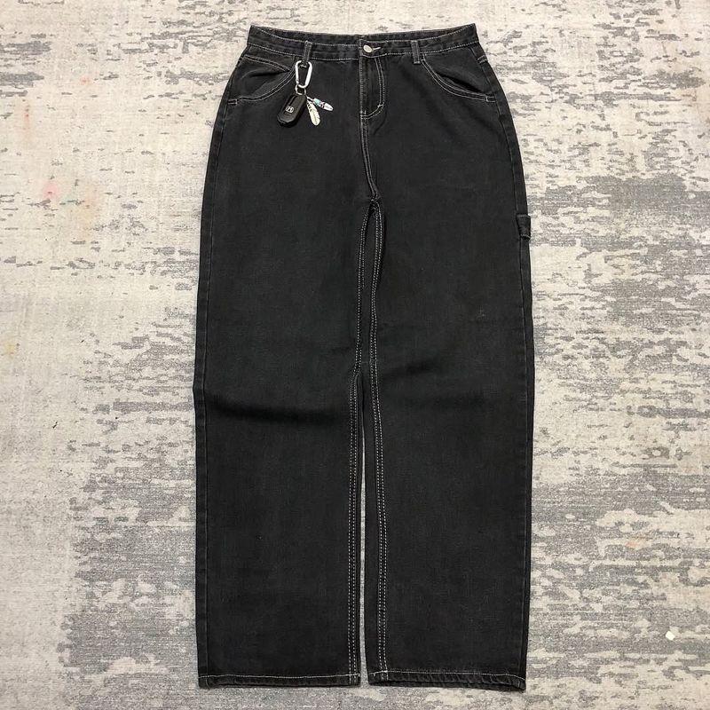Black washed wide loose jeans, foto 4